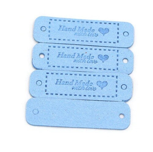 Faux Suede Leather Labels HAND MADE WITH LOVE Clothing Tag Label Tags 15x56mm - Design 7