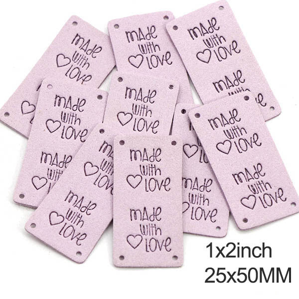 Faux Suede Leather Labels MADE WITH LOVE Clothing Tag Label Tags 25x50mm - Design 10
