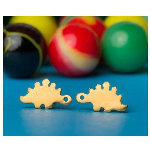 Tiny Dinosaur Stud Earrings Gold & Silver T-Rex Velociraptor & Gift Box - Stegosaurus