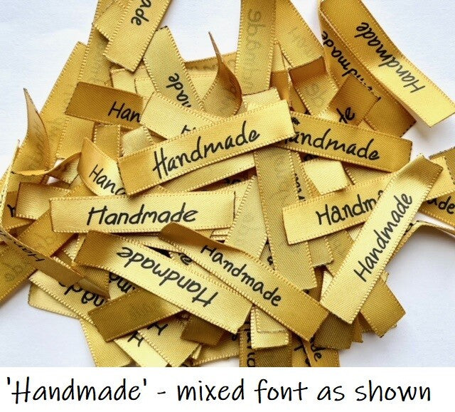 Fabric Labels 'Handmade' Hand Made Sew On Craft Clothing Label Tags 50x10mm #2 - Gold