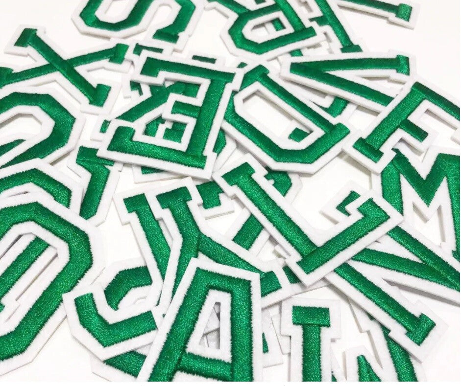 Green Letter Patch Iron or Sew on Alphabet Embroidery Customise Clothing