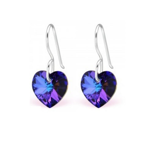 925 Sterling Silver Dangle Drop Heart Earrings & Gift Box - Heliotrope