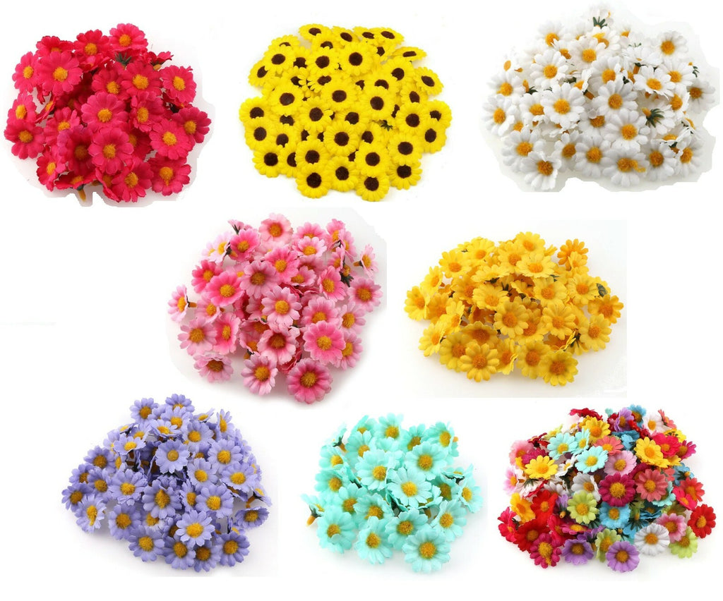 Mini Daisy Sunflower Heads 25mm Decorative Synthetic Flowers Faux Silk Flower