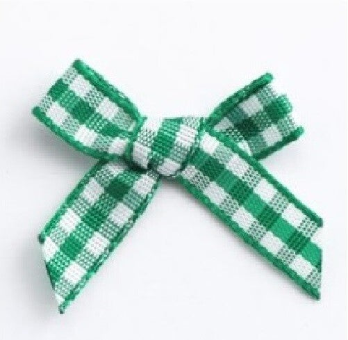 3cm Gingham Bow 6mm Bows Pre Tied Ribbon Sewing Crafts Wedding Cards Scrapbook - Green
