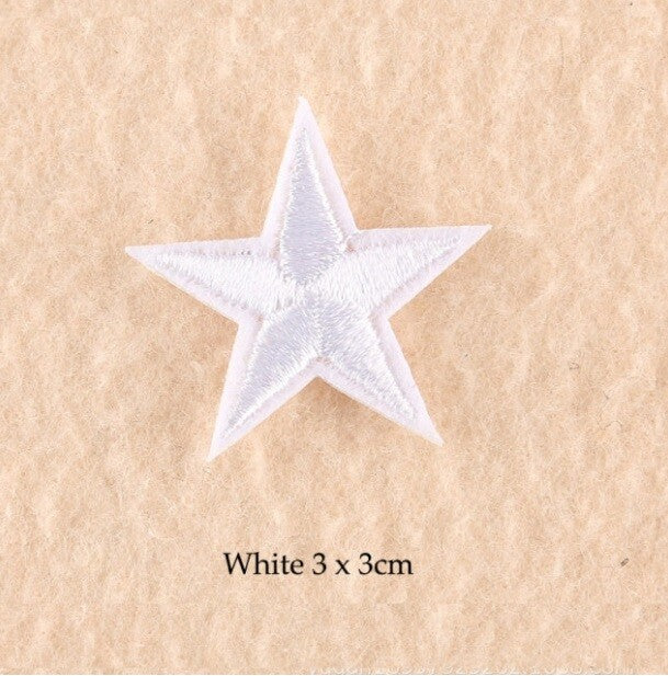 10 x Star Iron On Patch Sew On Star 3cmx3cm Applique Patches - 33 Colours - White