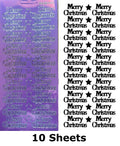 10 Sheets - Candy Pink Mirror Shine Merry Christmas Peel Off Stickers