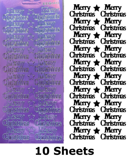 10 Sheets - Candy Pink Mirror Shine Merry Christmas Peel Off Stickers