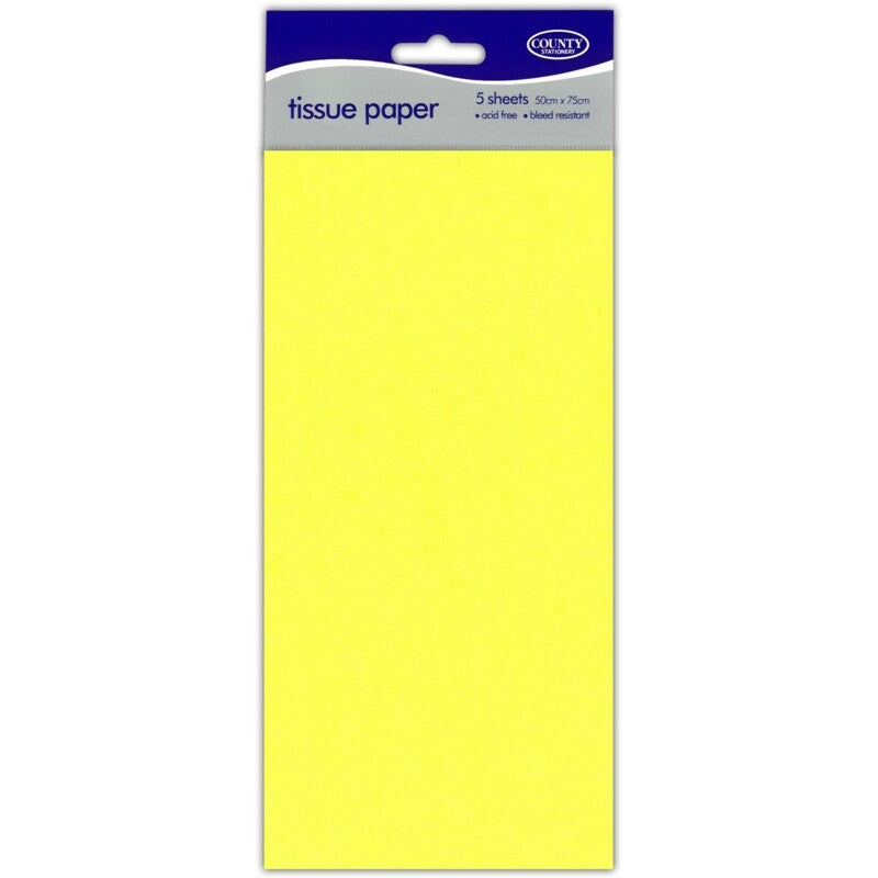 Large 5 Sheets Tissue Paper High Quality Acid Free 50cm x 75cm Craft Wrap Gift - Yellow