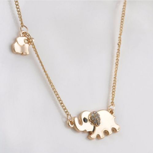 Rhinestone Gold & Silver Elephant Pendant Necklace Crystal Jewellery Kawaii - Gold