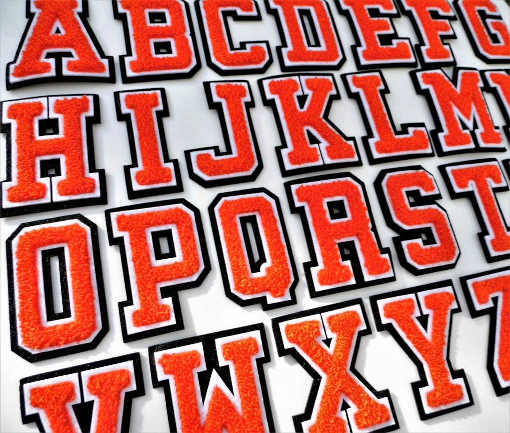 Large 3D Orange Varsity Chenille Patch Letter Patches Iron Sew on Alphabet 7cm