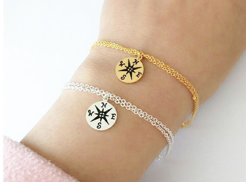 Compass Wanderlust Travel Dainty Cute Bracelet & Gift Bag