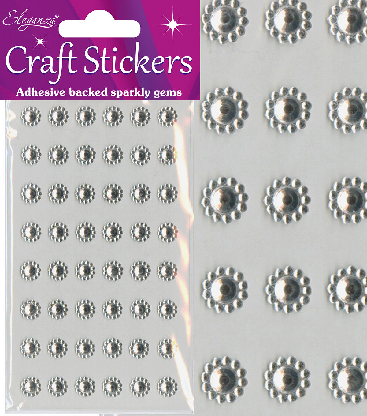 Self Adhesive Stickers Diamante Embellishments Rhinestone Wedding Card Scrapbook - Sun Diamante Clear/Silver 48pcs Per Sheet