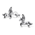 925 Sterling Silver Magical Pegasus Flying Mythic Horse Cute Stud Earrings SL