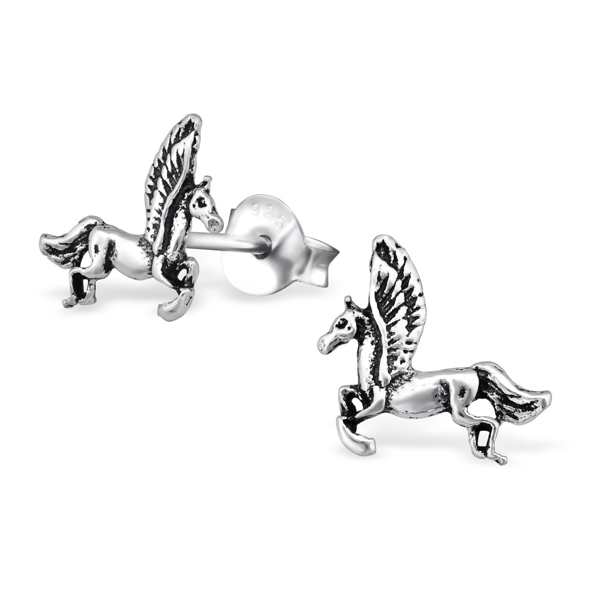 925 Sterling Silver Magical Pegasus Flying Mythic Horse Cute Stud Earrings SL
