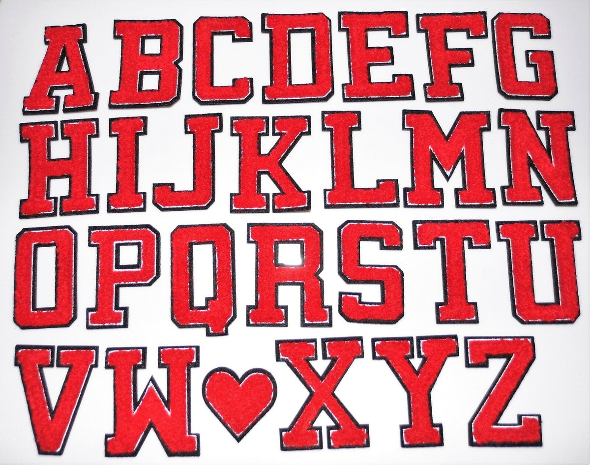 3D Red Varsity Chenille Patch Letter Patches Iron Sew on Alphabet Customise 5cm