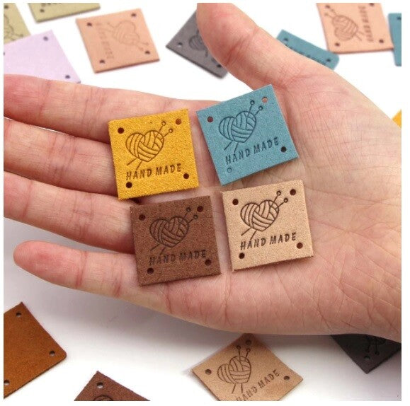 Faux Suede Leather Labels Hand Made Knit Design Clothing Tag Label Tags 25x25mm