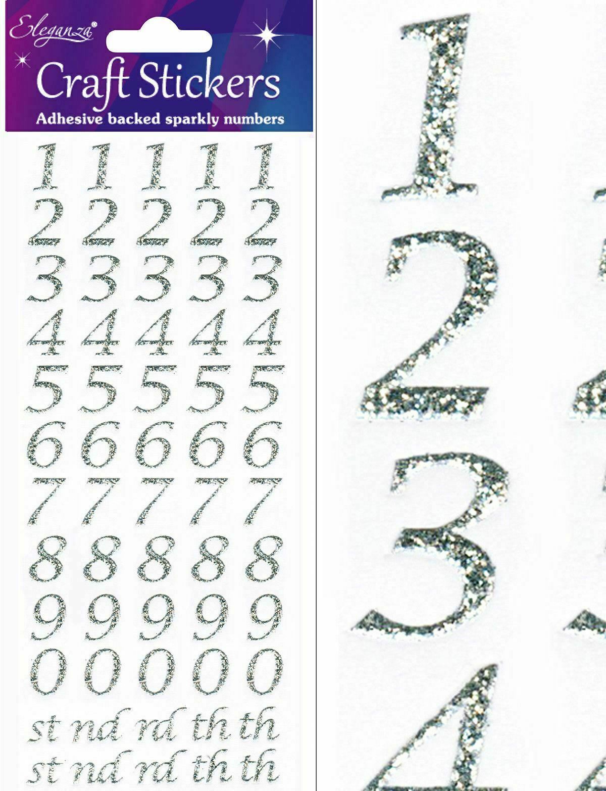 Self Adhesive Glitter Diamante Letters Number Alphabet Stickers Peel Off - Numbers Silver Stylised