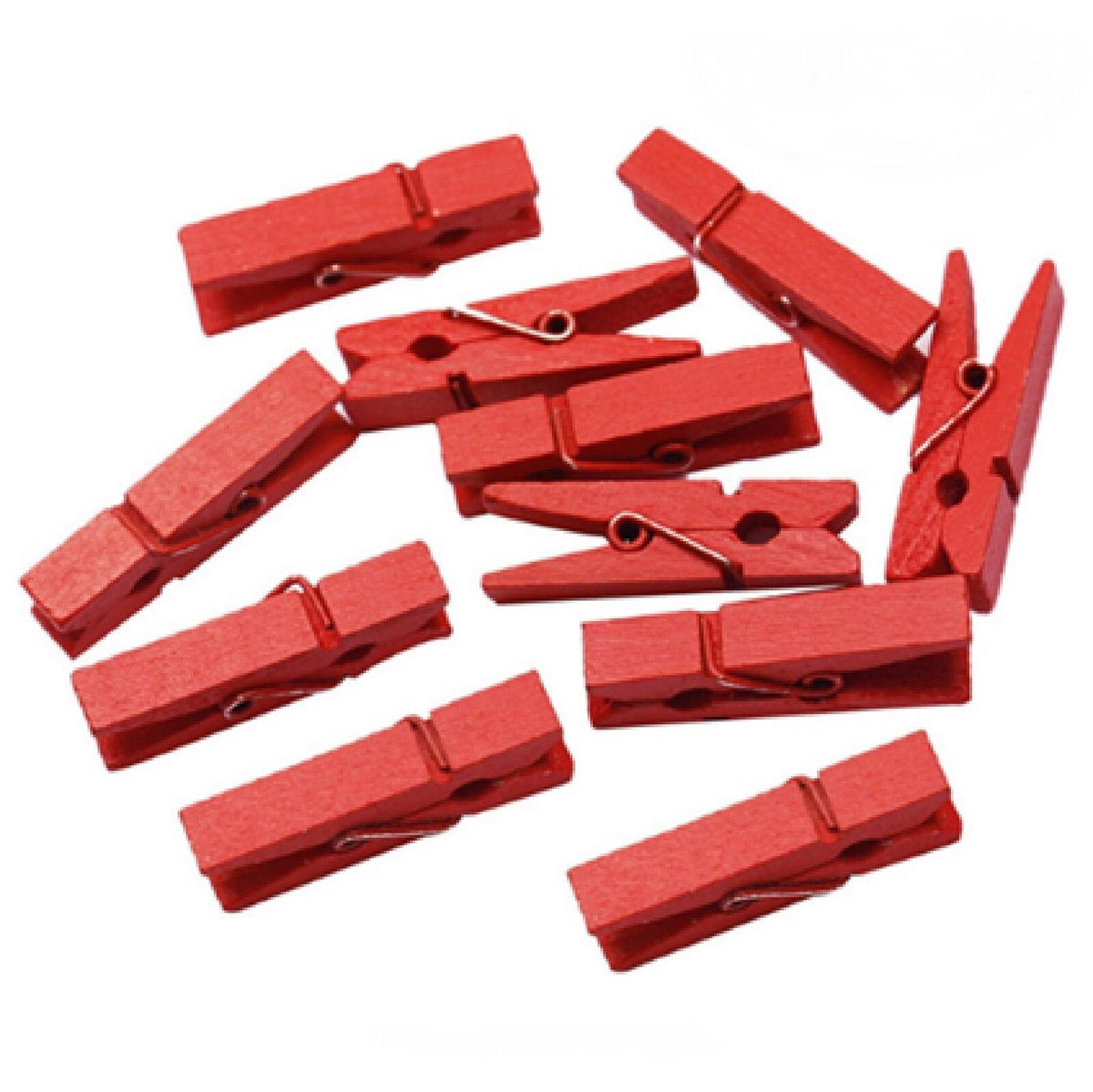 Small Craft Wooden Peg Clip Hanging Multiple Colours Card Wedding Photo Pegs - Red
