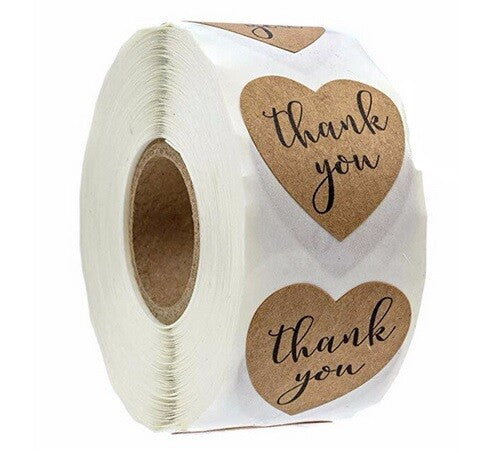 Heart Thank You Labels Stickers Gift Food Seal Homemade Craft 2.5cm - Brown