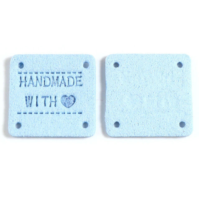 Faux Suede Labels Handmade with Love Square Clothing Tag Label Tags 25x25mm - Design 7