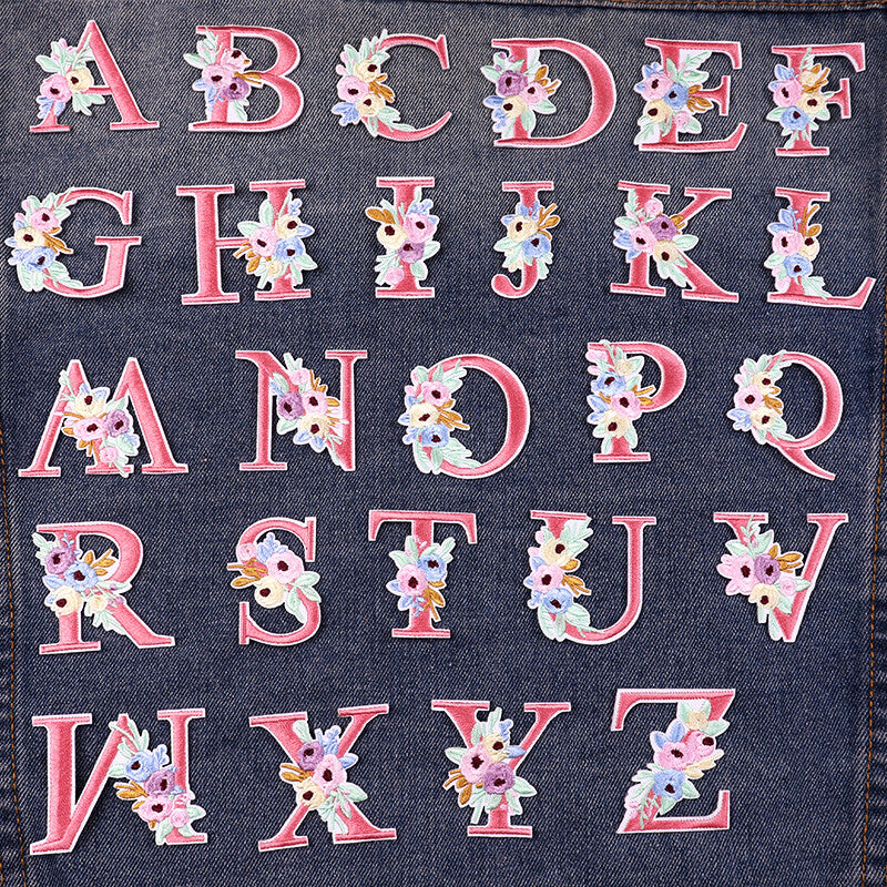 Flower Letter Patch Iron on or Sew on Alphabet Embroidery Clothing Patches Craft