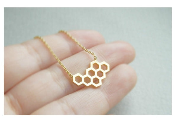 Geometric Honeycomb Beehive Delicate Necklace Rose Gold Silver Pendant Unique