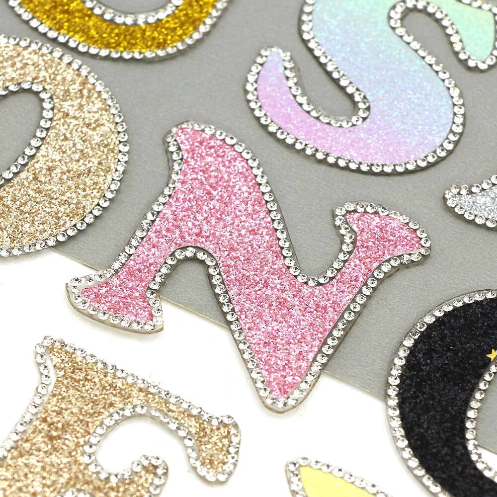 3D Multicoloured Pink Gold Glitter Letter Patch Iron on Alphabet Patches 5cm