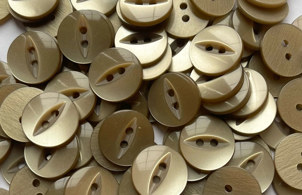 100 x Fish Eye Buttons - 27 Colours 14mm Buttons Baby Buttons - Beige / Gold