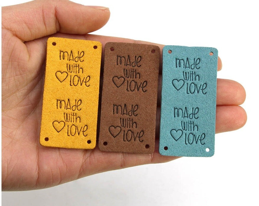 Faux Suede Leather Labels Made with Love Clothing Tag Label Tags 25x50mm