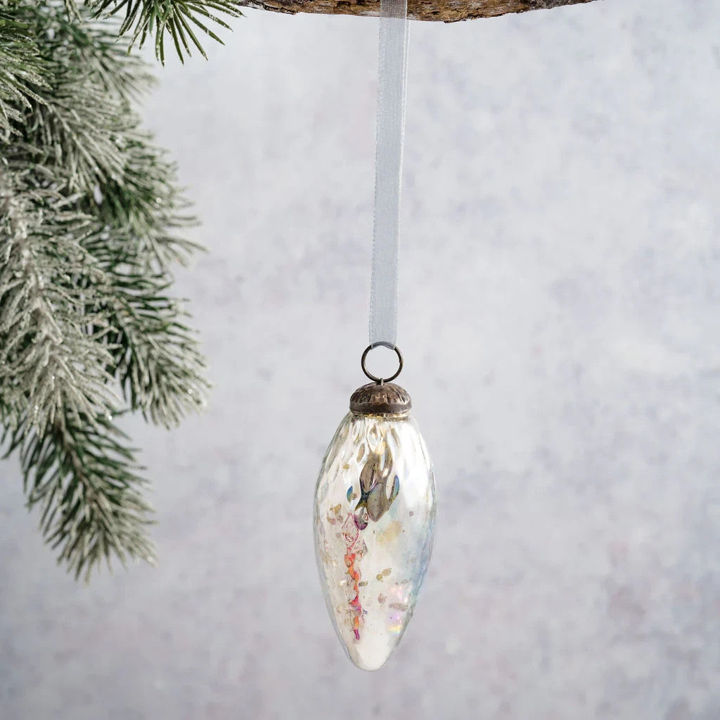 2 Pack Conical Glass Handcrafted Baubles Premium Traditional Christmas Tree - 2 Pack Silver Lustre