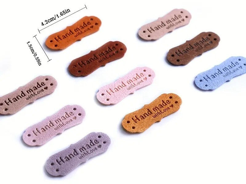 10 Sew On "Handmade" Labels Tag Faux Leather Regency Knitting Tags Crochet Label