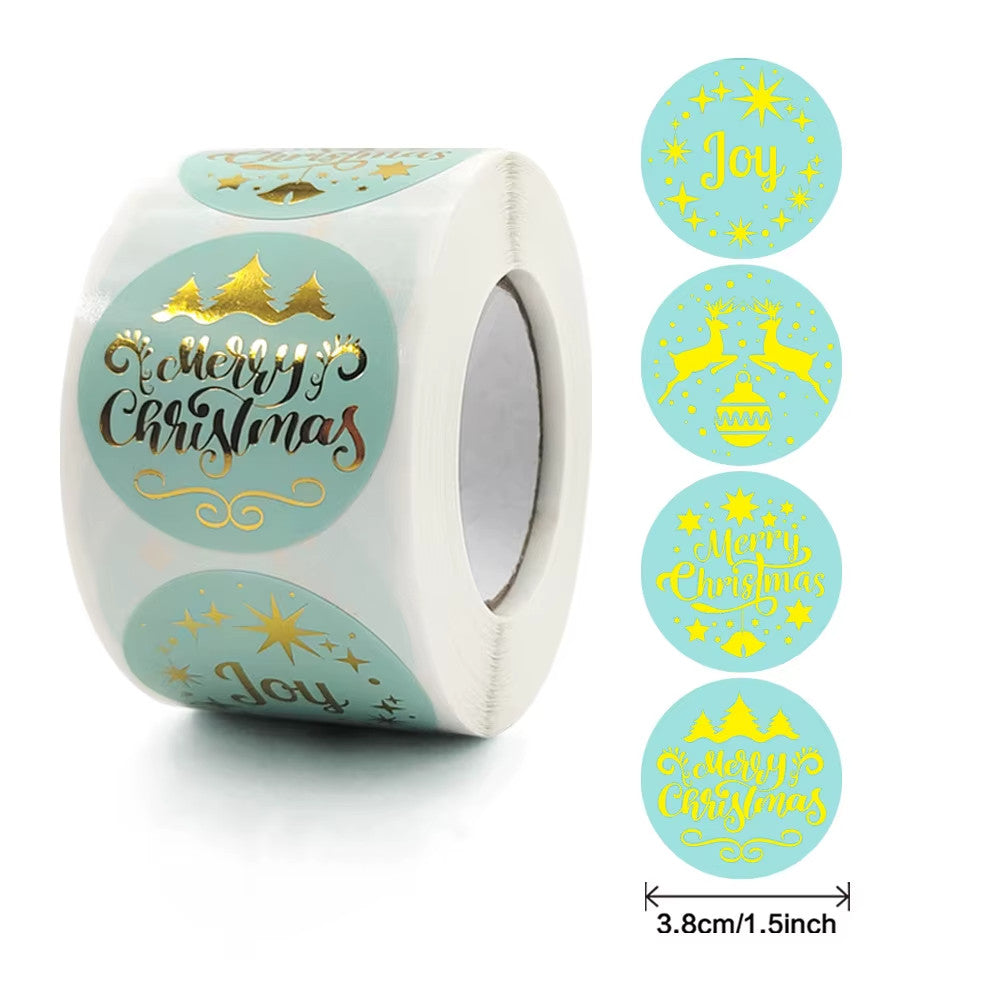 Merry Christmas Happy Xmas Labels Green & Gold Stickers Gift Craft Sticker 3.8cm