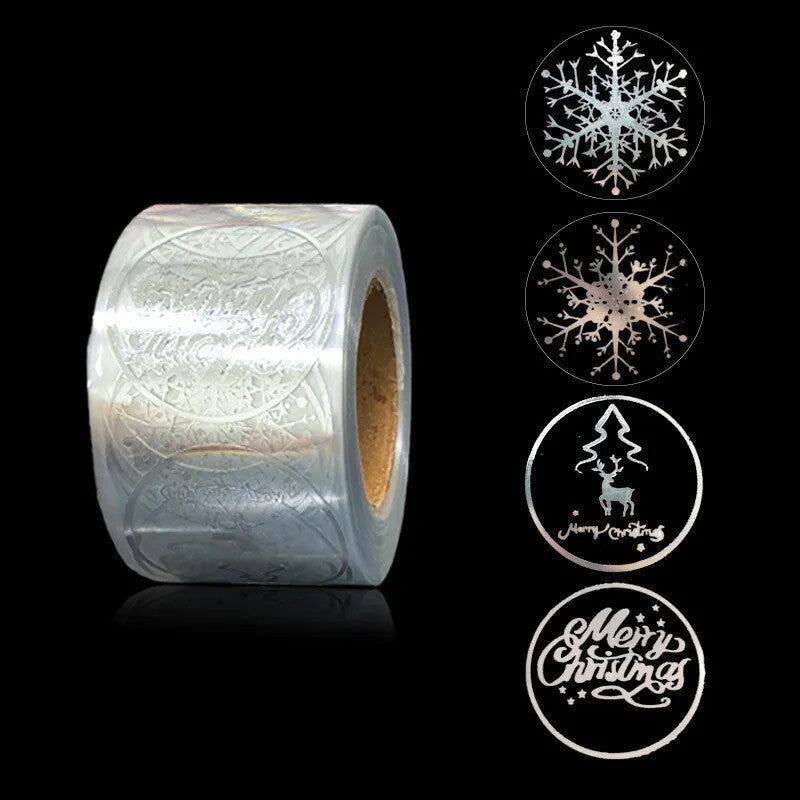 Merry Christmas Happy Xmas Transparent Silver Labels Stickers Gift Sticker 2.5cm