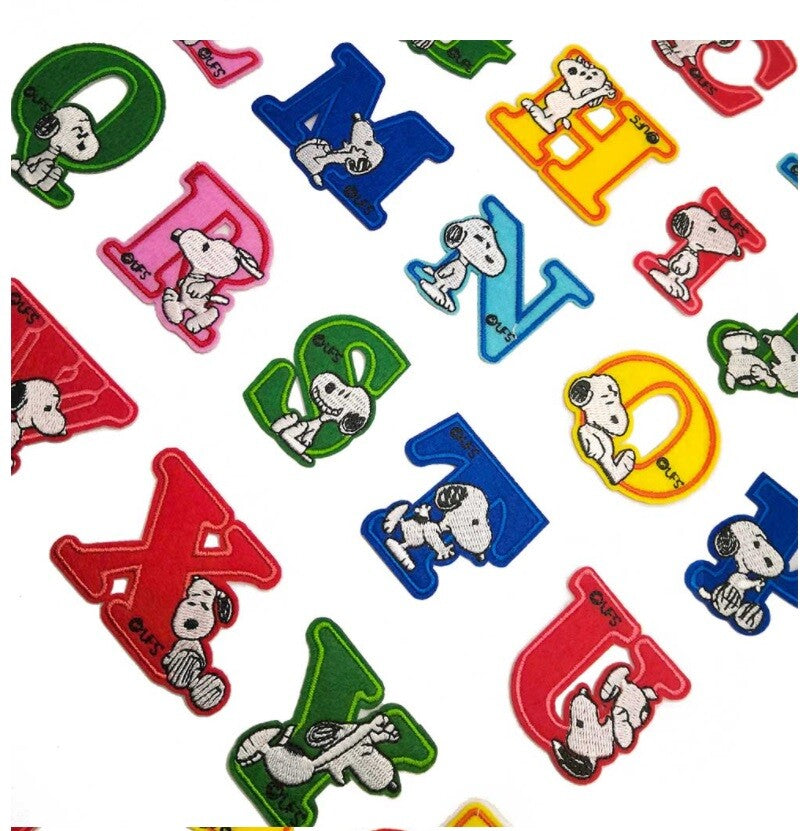 Children's Cartoon Dog Letter Patch Iron or Sew on Alphabet Embroidery Customise