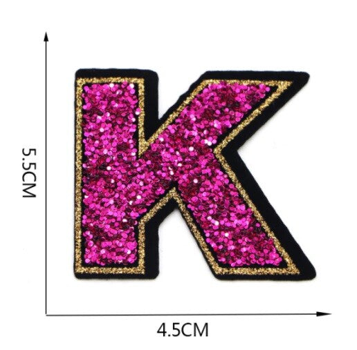 Large Pink Sequins Glitter Letter Patch Iron on Sew on Alphabet Customise 5.5cm - K