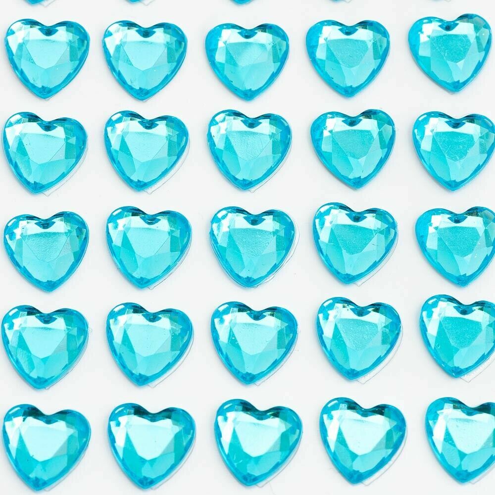 Hearts Sheet Self Adhesive Craft Diamante Rhinestone Heart Stick on Crystals - Turquoise