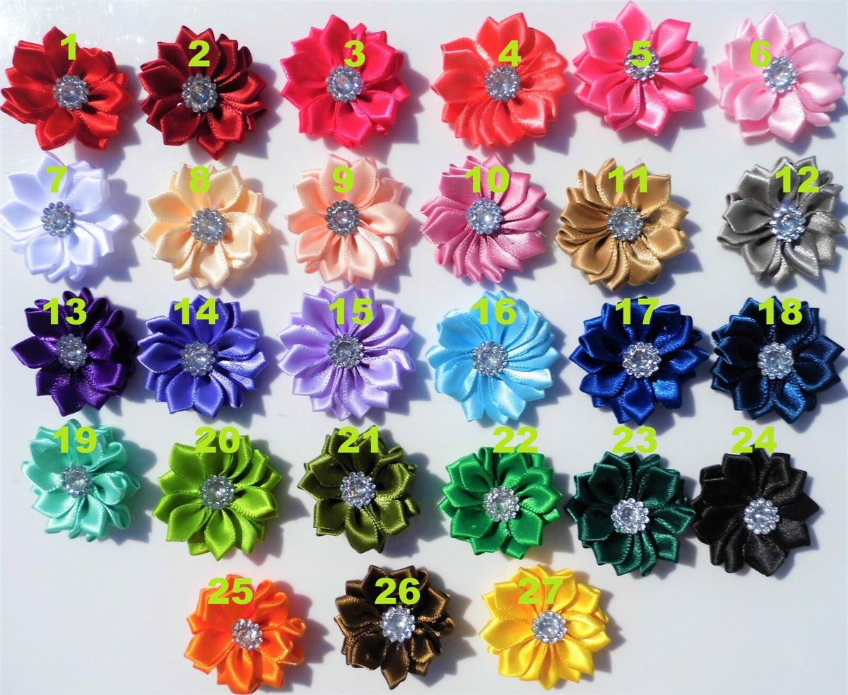 Large Satin Flowers Rhinestone Centre 4cm / 1.5" Satin Flower Rosettes Craft - 13. Deep Purple