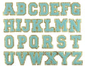 3D Coloured & Gold Chenille Patch Letter Patches Iron on Alphabet 8cm / 80mm - Blue