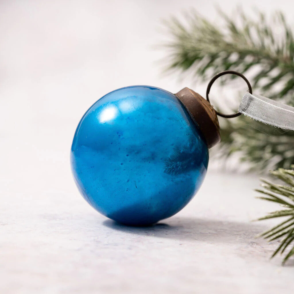 Medium Glass Handcrafted Baubles Premium Traditional Christmas Tree Bauble 5-7cm - Teal Pearlescent Ball - 1 Bauble