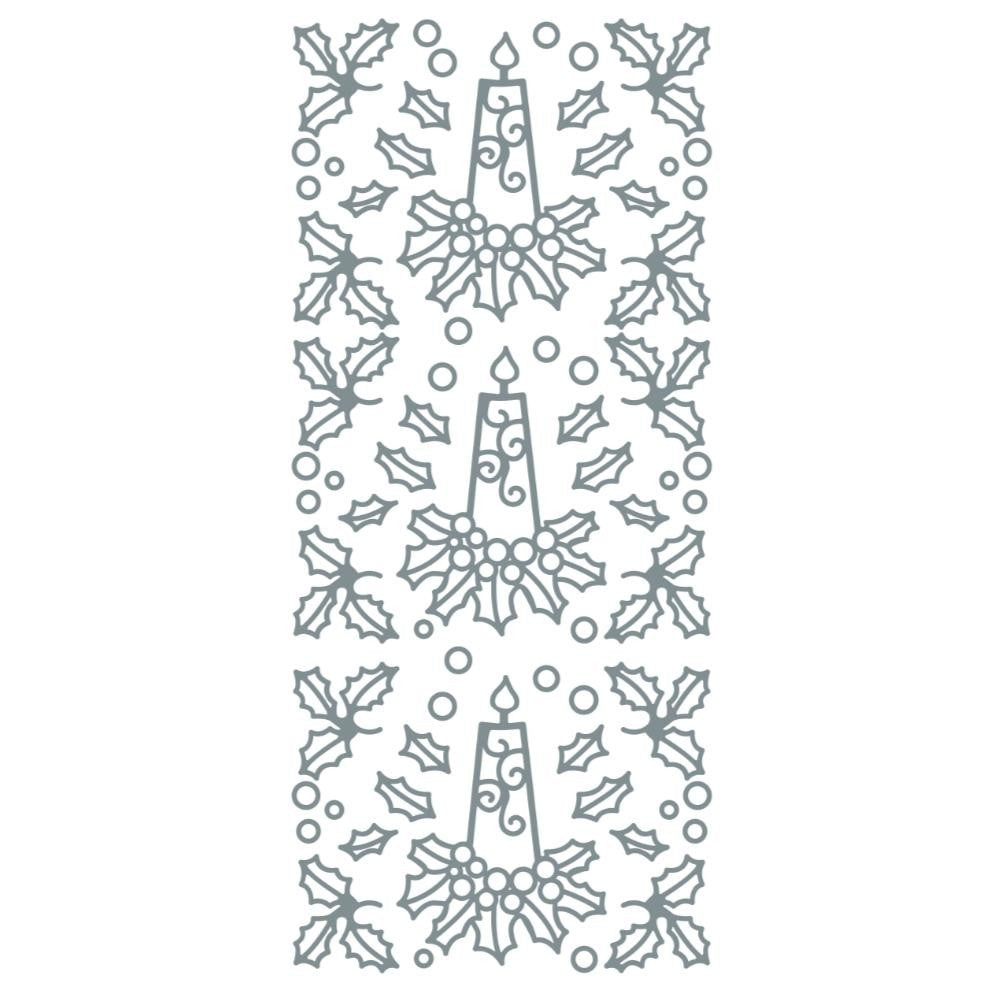 Christmas Peel Off Sticker Snowflake Star Santa Reindeer Snowman Craft Stickers - Candle Holly Silver (202101)