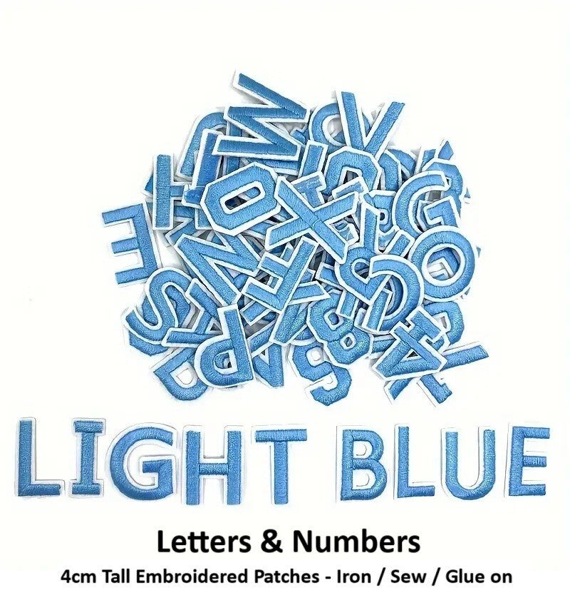 Light Blue Letter Number Patch Iron Sew on Alphabet Embroidered Letters Patches