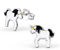 925 Sterling Silver Unicorn Pegasus Earrings & Gift Box - Black & White Unicorn