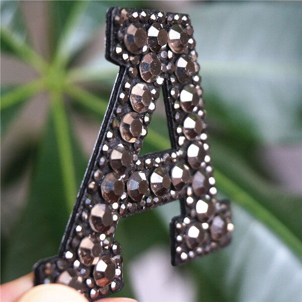 Black Rhinestone Letter Patch Patches Glue or Sew on Alphabet Crystal 4.5cm Tall