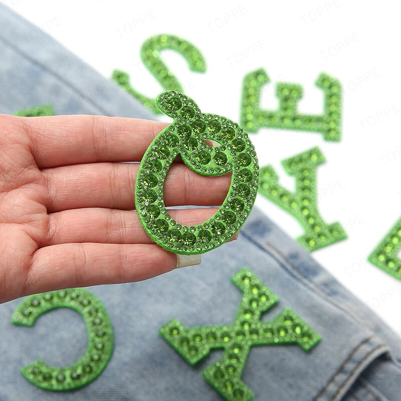 5.5cm 3D Rhinestone Green Patches Letter Alphabet Patch Iron on Letters Words