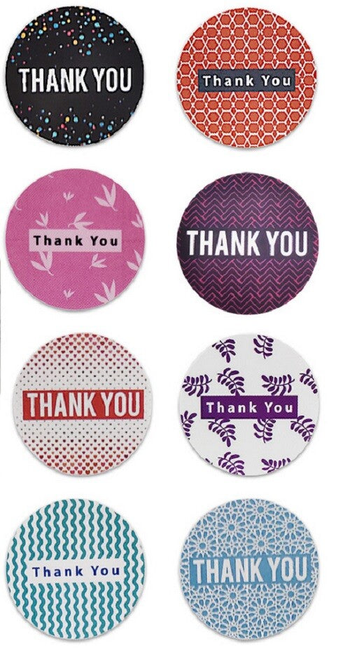Round Labels 'Thank You' Mixed Handmade Gift Craft Seal Flower Stickers 2.5cm - Mix of 8 Designs