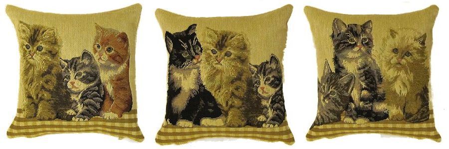 SET OF 3 HORSE CAT KITTEN SQUIRREL BELGIAN TAPESTRY CUSHION COVERS 10" x 10" - Set of 3 Cats