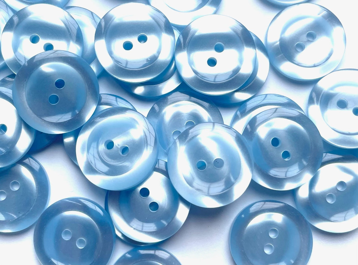 Pearlised Easy Match Dish Buttons Pearl Effect - Sizes: 11.5mm/15mm/18mm/20mm - Pale Blue