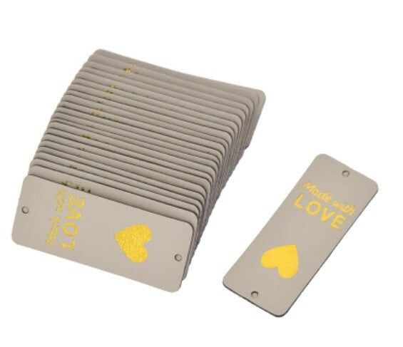 Faux Leather Labels Made with Love Sew On Garment Clothing Label Tags 5x2cm - Off White Design 2