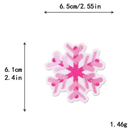 Christmas Tree Reindeer Snowflake Candy Patch Iron on Patches Customise Clothes - Pink Snowflake