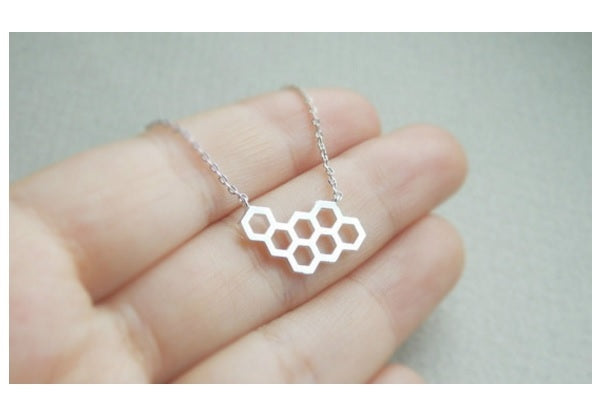 Geometric Honeycomb Beehive Delicate Necklace Rose Gold Silver Pendant Unique
